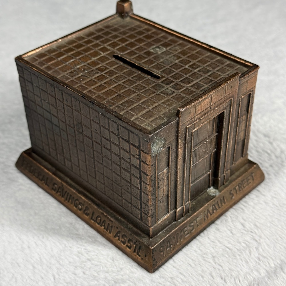 Banthrico Coin Bank New Britain Federal Savings CT Bronze Tone Metal Vintage